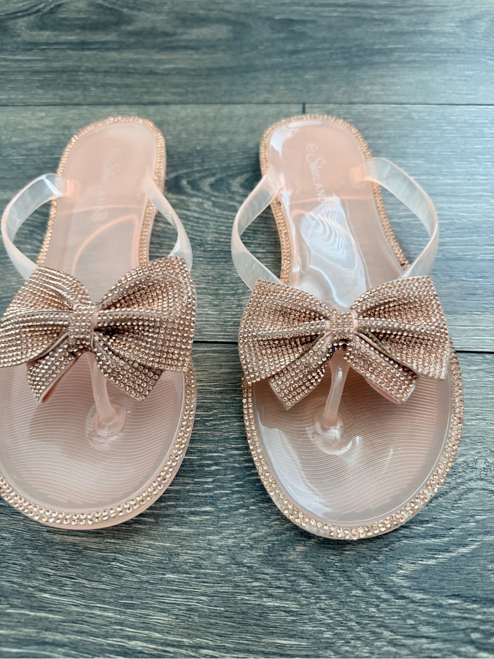 Clear Pink Bow Jelly Sandals with Crystal Trim